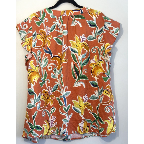Rachel Rachel Roy Linen Floral Top 2X Tropical Flutter Sleeve V-neck NWT - Picture 3 of 6